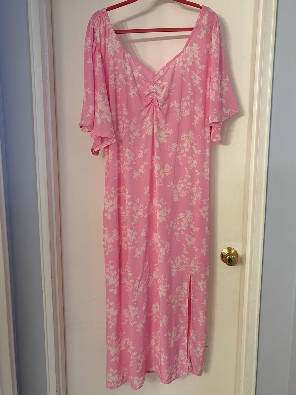 a new day Pink and White Floral Maxi Dress with Back Cutout and Side Slit